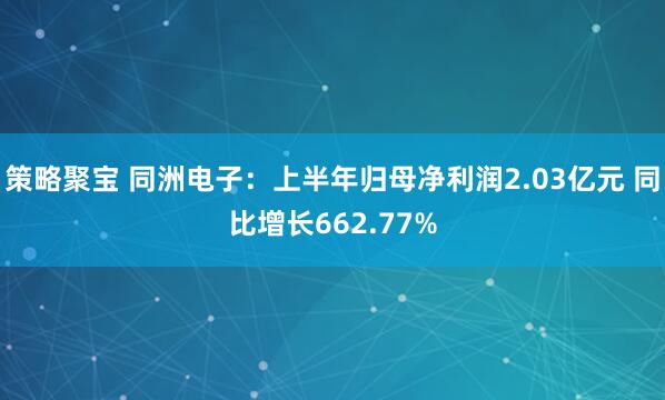 策略聚宝 同洲电子：上半年归母净利润2.03亿元 同比增长662.77%